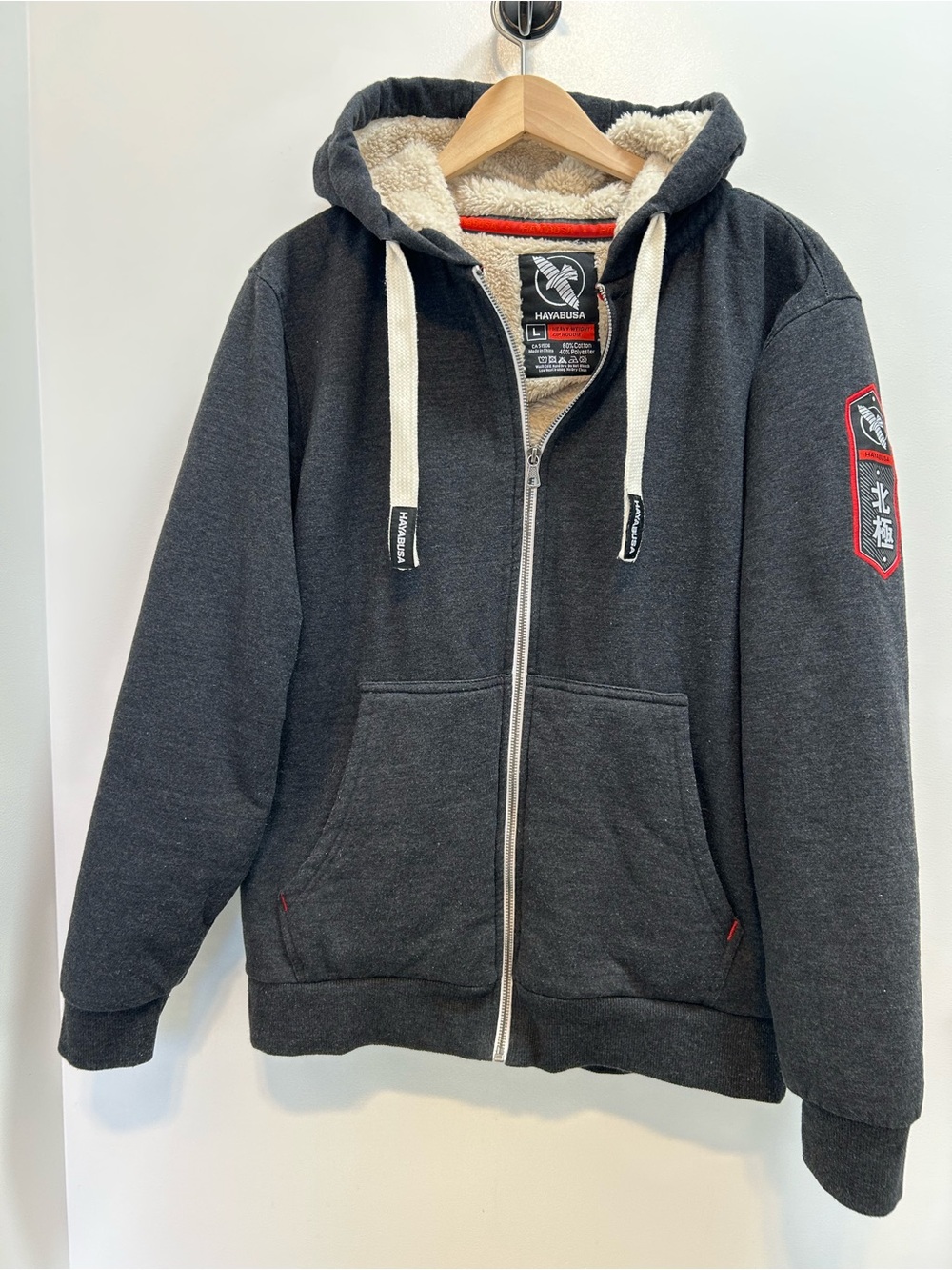 Hayabusa heavy weight Men's Charcoal Sherpa-Lined Zip Hoodie motorcycle SZ L